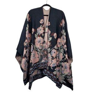 This & That Womens Black Pink Floral Print Shawl Size OS